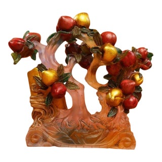 Vintage Style Liuli Glass Peach Tree Sculpture With Inscription For Sale
