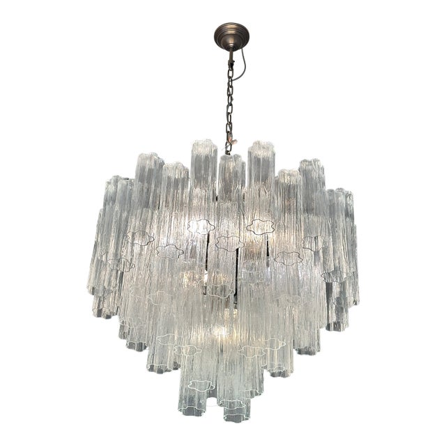 Contemporary Trasparent “Tronchi” Murano Glass Brunish Chandelier in Venini Style For Sale