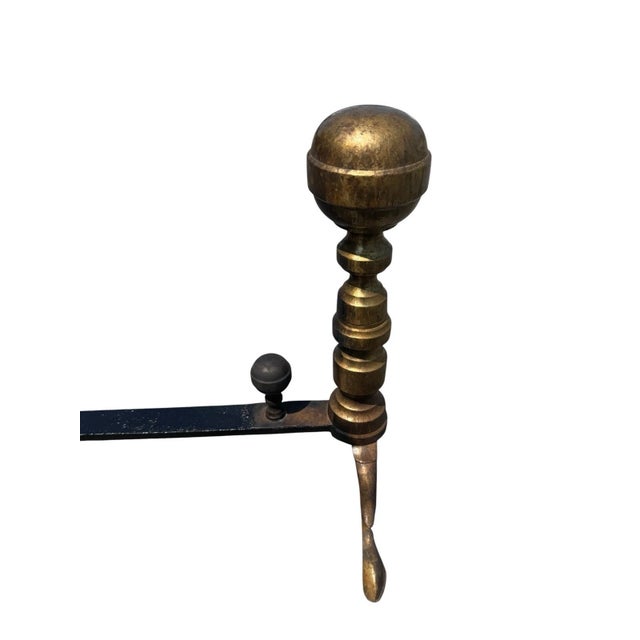 Antique Brass Ball Finial Fireplace Andirons Fire Dogs Pair Early 1900s For Sale - Image 13 of 18
