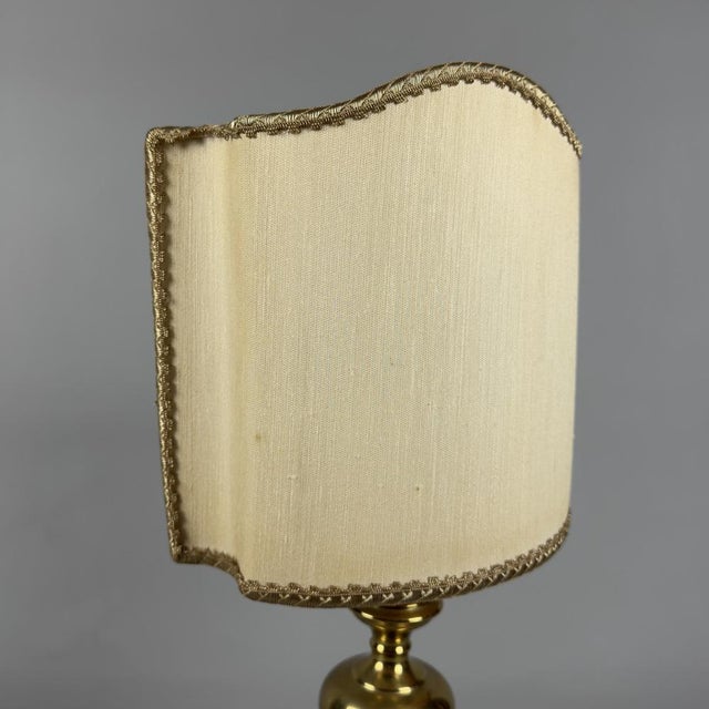 Vintage Brass and Wood Table Lamp with Beige Fabric Shade, 1960s For Sale - Image 6 of 13