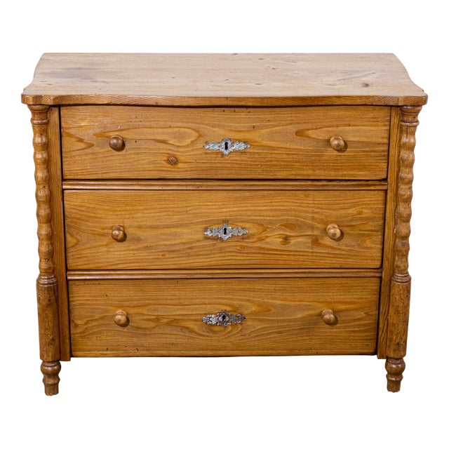 Antique Waxed Stripped Pine Chest of 3 Drawers, Late 19th Century For Sale
