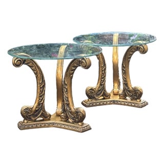 Vintage Hollywood Regency Carved Gilt End Tables - A Pair For Sale