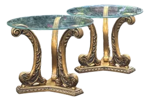 Vintage Hollywood Regency Carved Gilt End Tables - A Pair