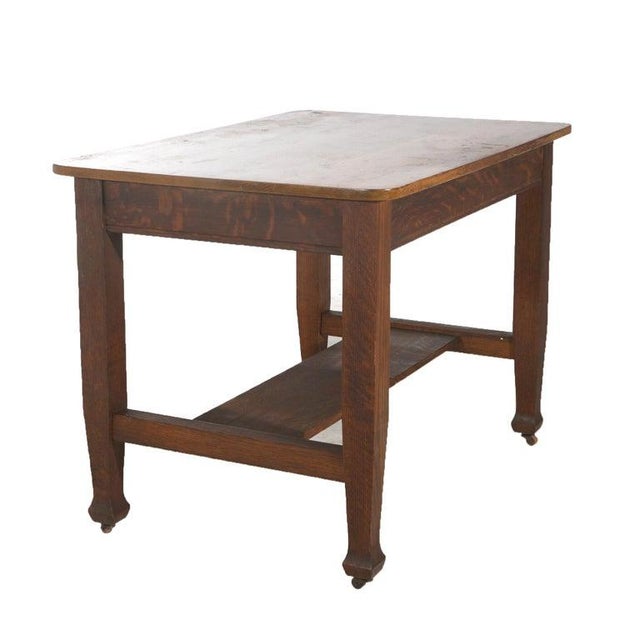 1920s Antique Roycroft Inspired Mission Oak Single Drawer Desk C1920 For Sale - Image 5 of 6