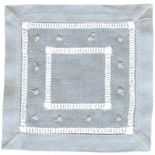 English Hand-Embroidered White Linen-Cotton Cocktail Napkins With Double Hemstitch — Set of Six New For Sale
