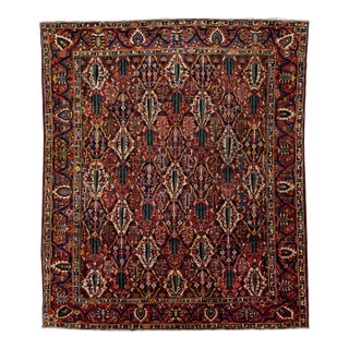 Allover Handmade Antique Persian Bakhtiari Red Wool Rug For Sale