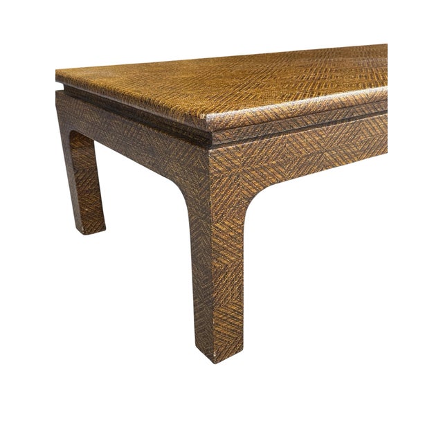 Brown Harrison Van Horn Textured Grasscloth Coffee Table For Sale - Image 8 of 9