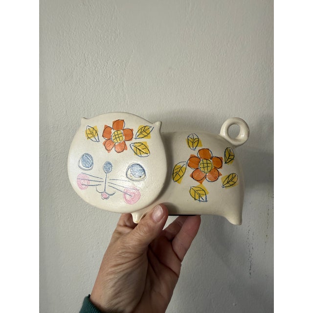 Mid-Century Modern Vintage Ceramic Kitty Cat Piggy Bank Wales Japan Mid Century Nursery Decor For Sale - Image 3 of 9