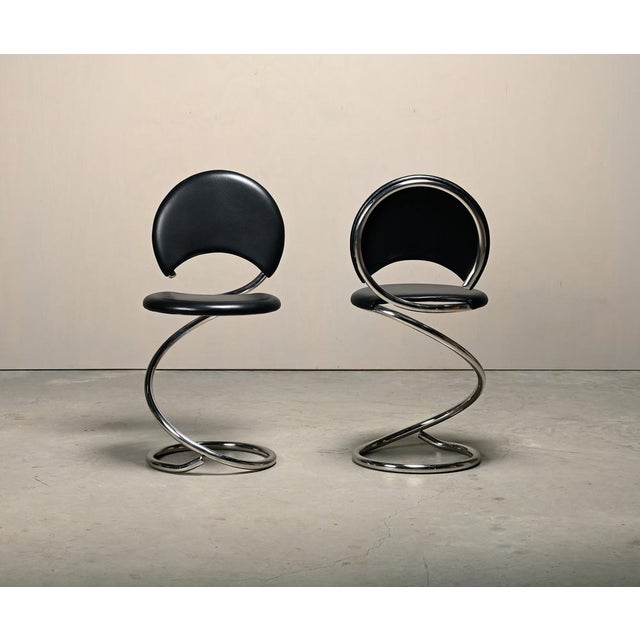 Poul Henningsen Model PH-501 Snake Chairs in Chrome and Black Leather by Poul Henningsen, 1990s, Set of 2 For Sale - Image 4 of 18