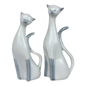 Mid-Century Atomic Porcelain Siamese Cat Sculpture - a Pair