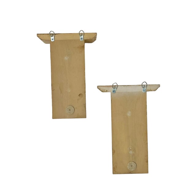 Metal Pair Vintage French Neoclassical Style Bronze Hardware Faux Marble Wood Wall Brackets Shelves For Sale - Image 7 of 9