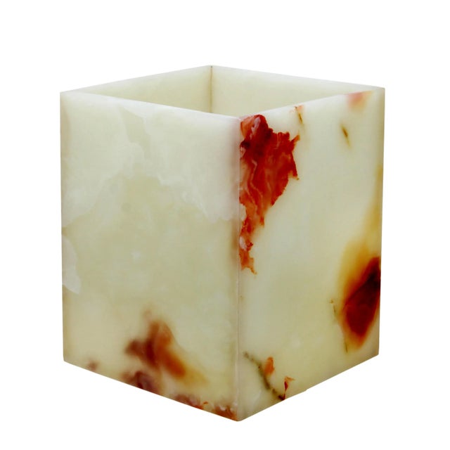 A Myrtus Collection Light Green Onyx Waste Bin.