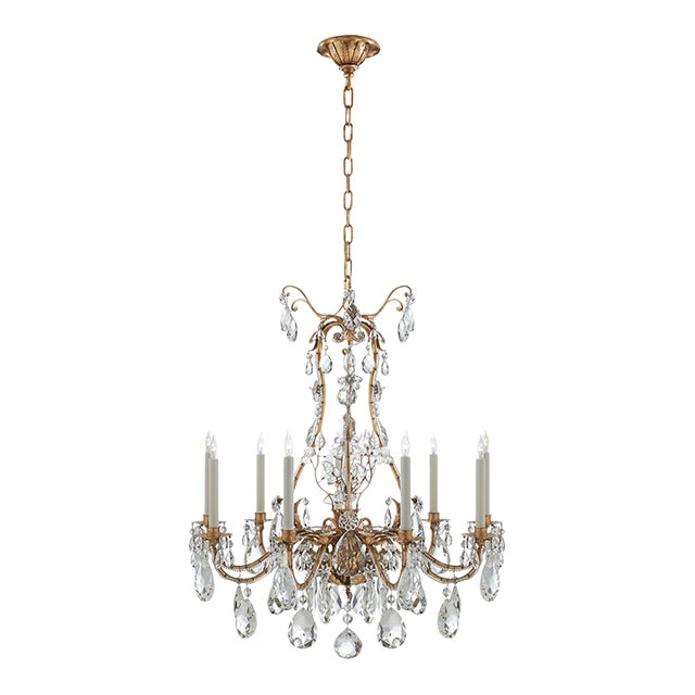 Thomas O'Brien for Visual Comfort Signature Yves Chandelier in Gilded Iron with Crystal For Sale