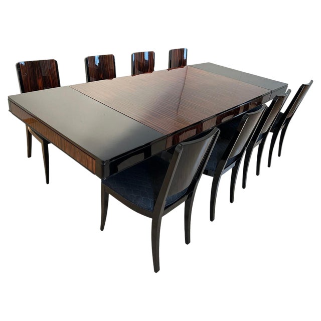 French Art Deco Expandable Dining Room Set, 1930, Set of 9 For Sale