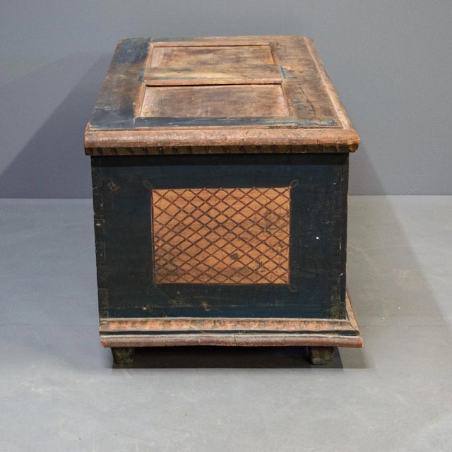 Wood Antique E. European Painted Pine Blanket Chest For Sale - Image 7 of 12