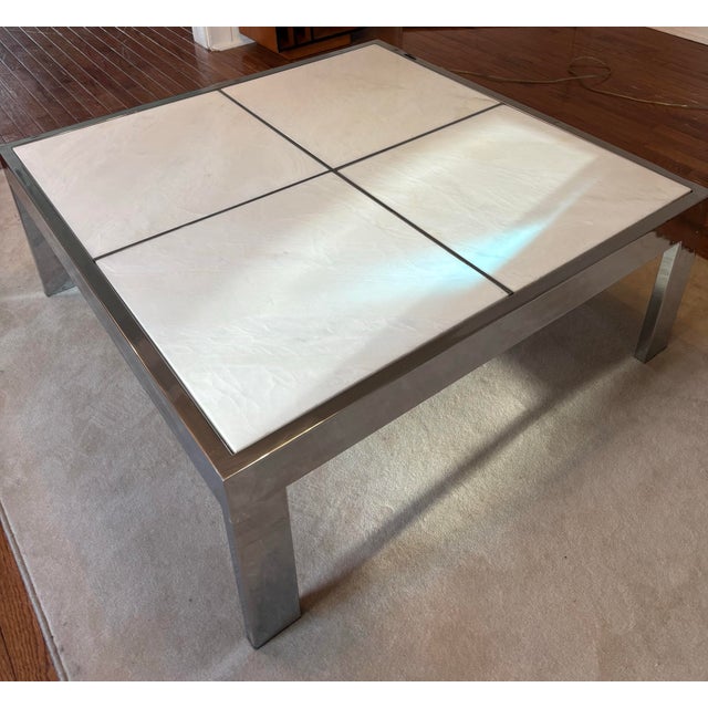 Leon Rosen for Pace Collection Coffee Table in Steel With Portuguese Marble Top For Sale - Image 6 of 6