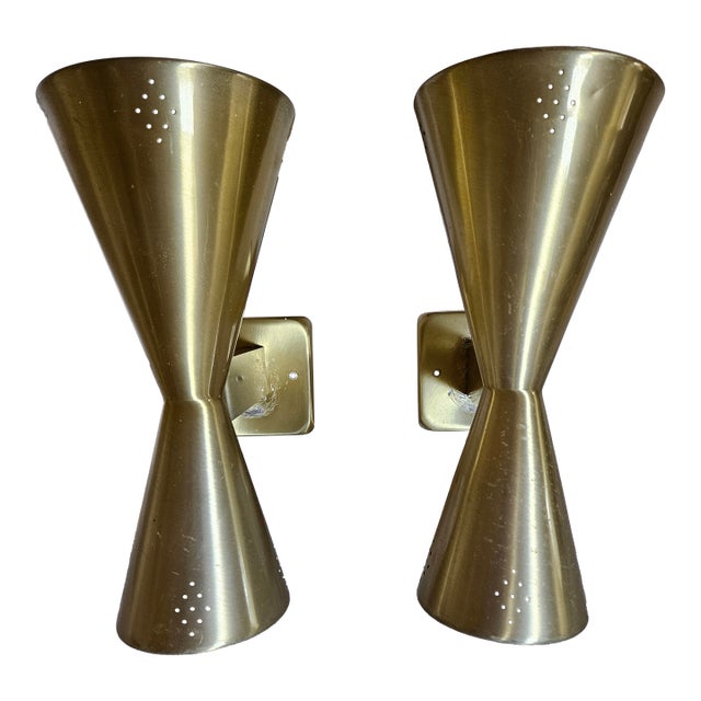 A Pair of 1950s Mid-Century Modern Original Atomic Spun Aluminum Electric Wall Sconces - A Pair For Sale