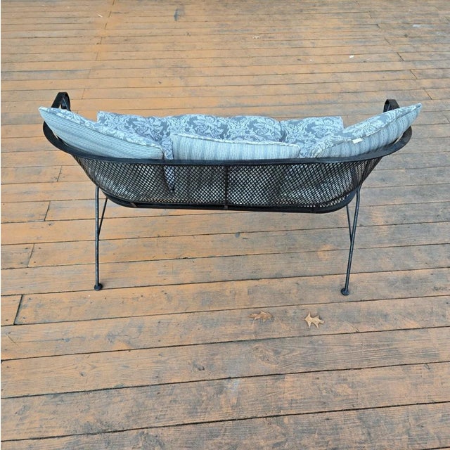 Black Late 20th Century Outdoor Patio Wrought Iron Bench in Great Condition With Plush Cushions For Sale - Image 8 of 13
