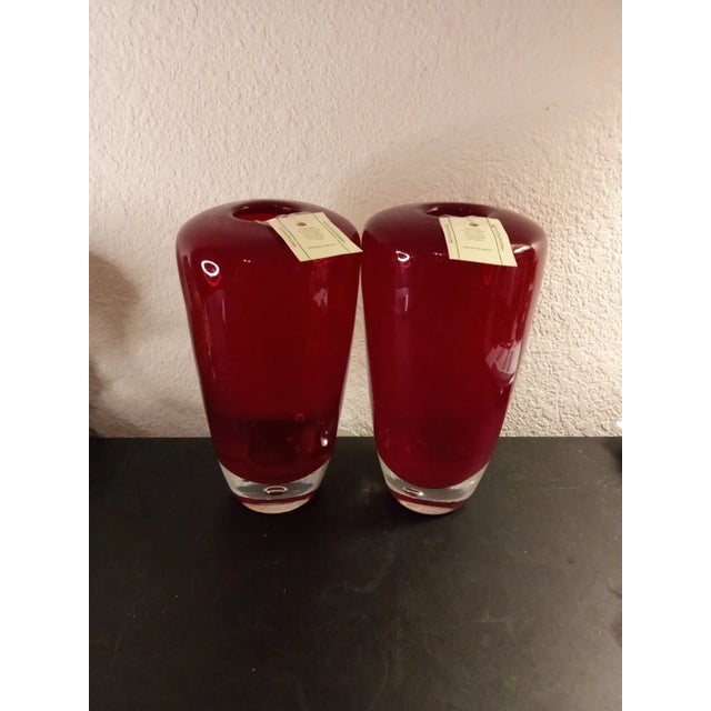 Pair of Krosno Blown Red Glass Vases Made in Poland For Sale In Dallas - Image 6 of 6