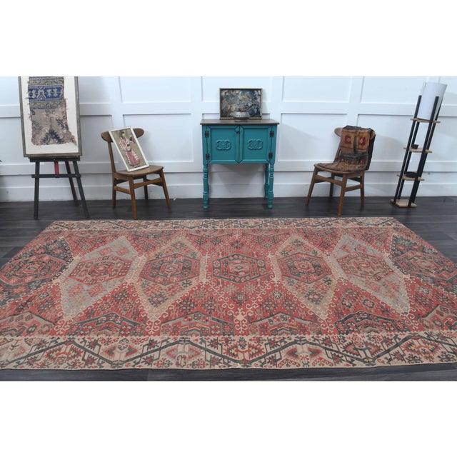 Boho Chic 1970s Vintage Handmade Wool Cotton Red Area Rug For Sale - Image 3 of 11