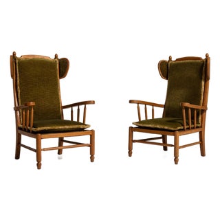 1970s Brown Wood Pair of Lounge Chairs For Sale