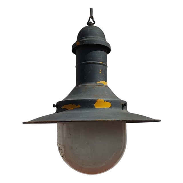 Industrial Pendant in Metal and Glass For Sale