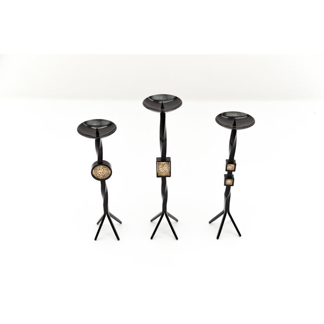 Mid-Century Modern Mid-Century Modern Handmade Iron and Brass Candleholders, 1950s, Set of 3 For Sale - Image 3 of 8