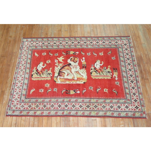 Early 20th Century Antique Zabihi Collection Pictorial Dog Animal Karabagh Rug - 3'9" x 6'2" For Sale - Image 5 of 10