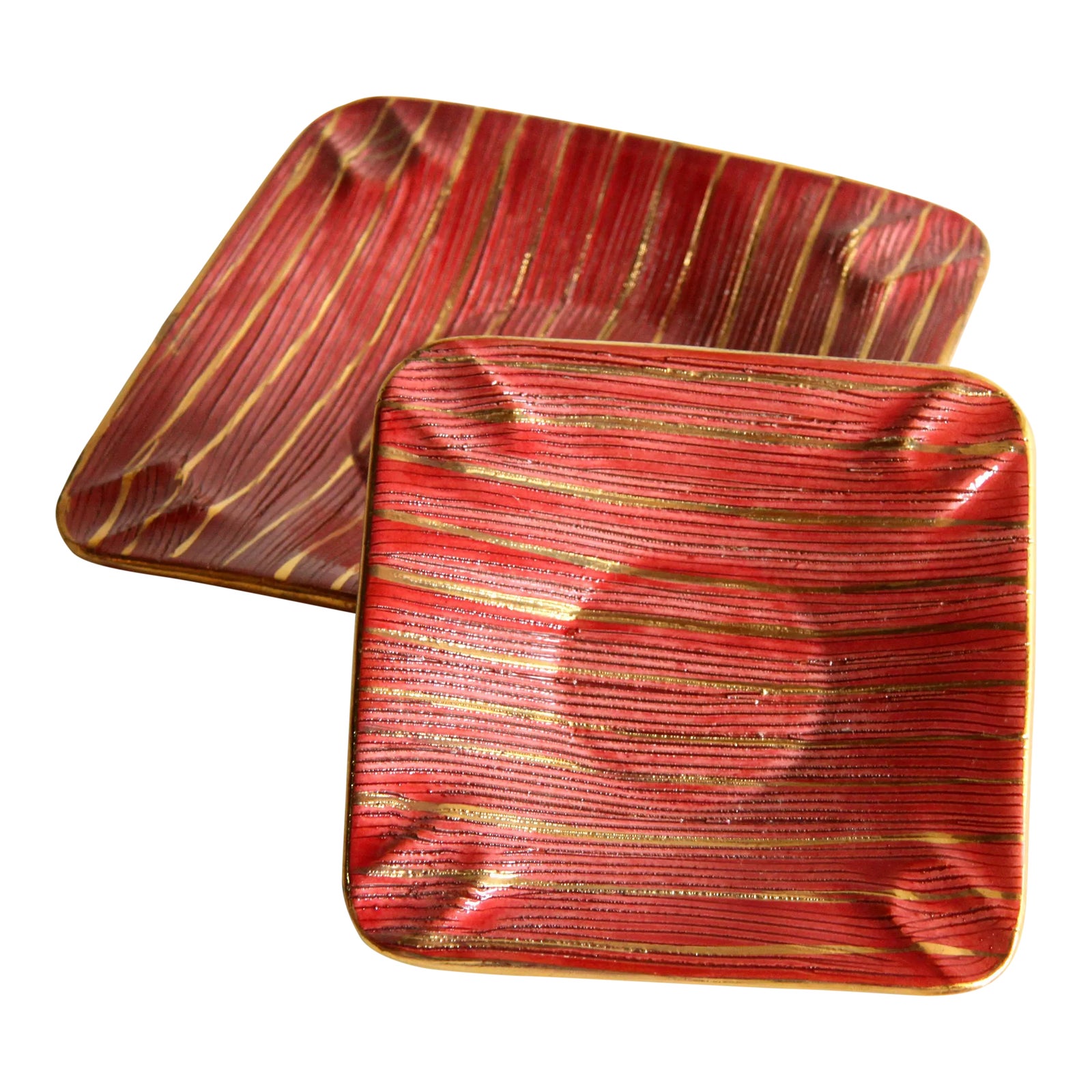 Vintage Mid Century Modern 1960's Sgraffito Italian Pottery Ashtrays - a Pair