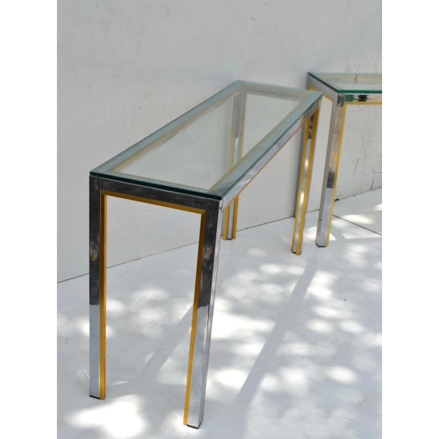 Brass Pair of Consoles, Hallway Tables by Zilli in Chrome & Brass With Clear Glass Top For Sale - Image 8 of 13