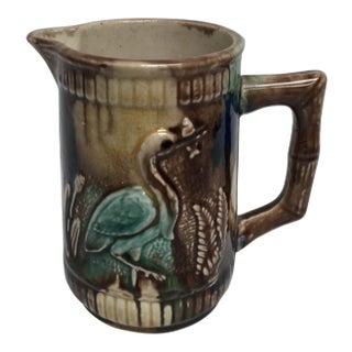 Vintage Majolica Crane & Fish Creamer For Sale