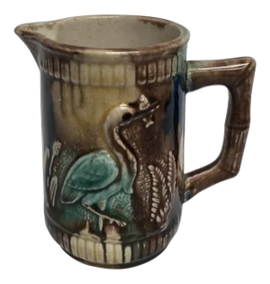 Vintage Majolica Crane & Fish Creamer