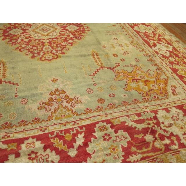 Early 20th Century Antique Large Square Green Oushak Rug - 13'8" x 15'3" For Sale - Image 5 of 12