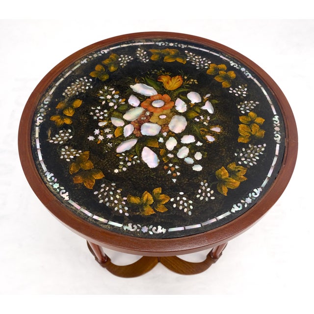 Brown Very Fine Mother of Pearl Decorated 24" Round Side Lamp Table Stand For Sale - Image 8 of 18
