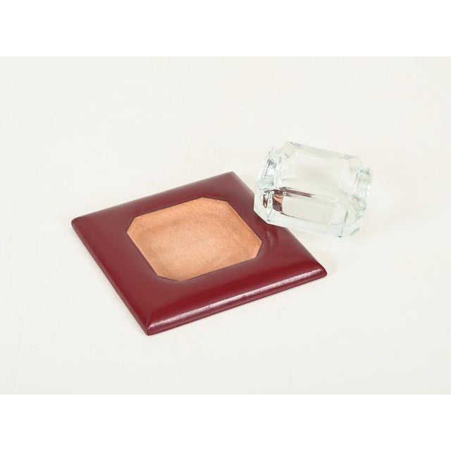 Gold Mid-Century Italian Ashtray in Wine-Red Leather and Crystal, 1970s For Sale - Image 8 of 13