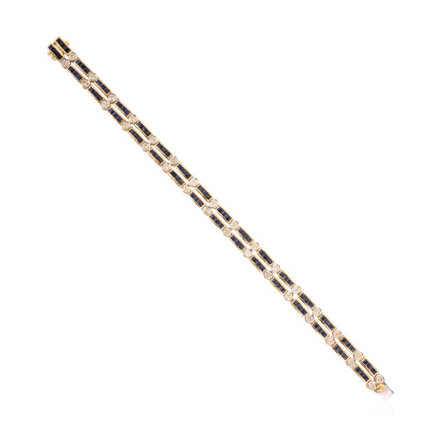 Not Yet Made - Made To Order 14k Yellow Gold Square Cut 6.25 Ct Sapphire Diamond Estate Tennis Bracelet for Her For Sale - Image 5 of 13