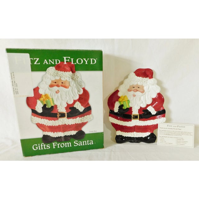 Ceramic Vintage Fitz and Floyd Hand Painted Santa Ceramic Canapé Serving Plate For Sale - Image 7 of 9