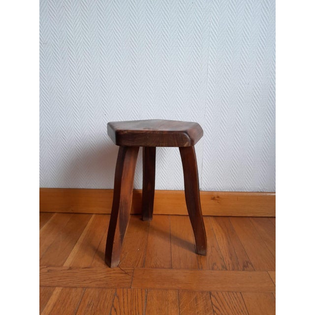 Brutalist Stool in Wood, 1960s For Sale - Image 9 of 11
