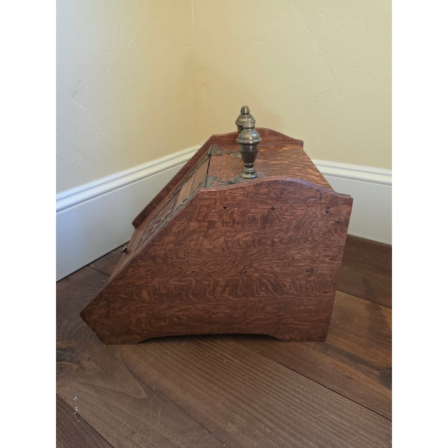 Antique Oak and Brass Coal Scuttle For Sale - Image 4 of 10