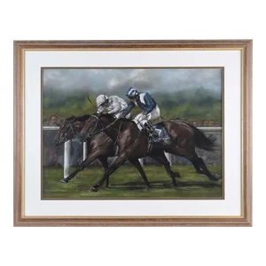 Original Pastel Drawing of Horse Race at Royal Ascot 2002 With Golan & Nayef, 2002 Circa