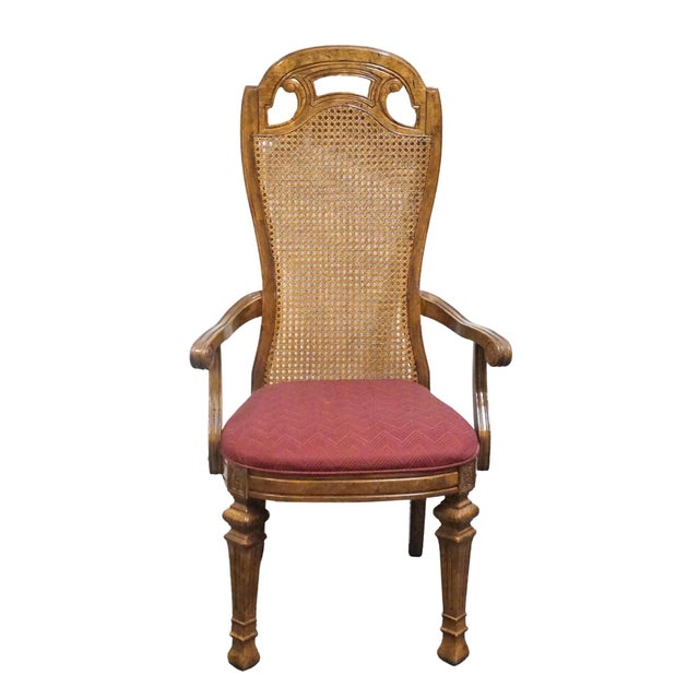 French Provincial Bernhardt Furniture Solid Walnut French Provincial Cane Back Dining Arm Chair For Sale - Image 3 of 10