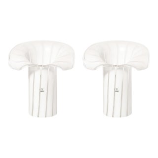 Mid-Century Hand-Blown Murano Cala Lilly Form White Uplights Signed Vetri Murano For Sale