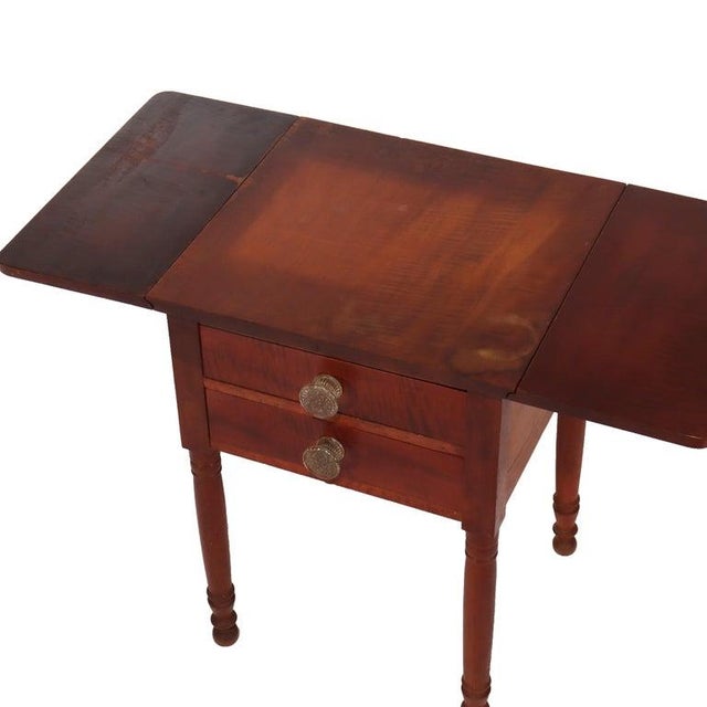 Mid 19th Century Antique Sheraton Cherry & Tiger Maple Two Drawer Drop Leaf Table C1840 For Sale - Image 5 of 6