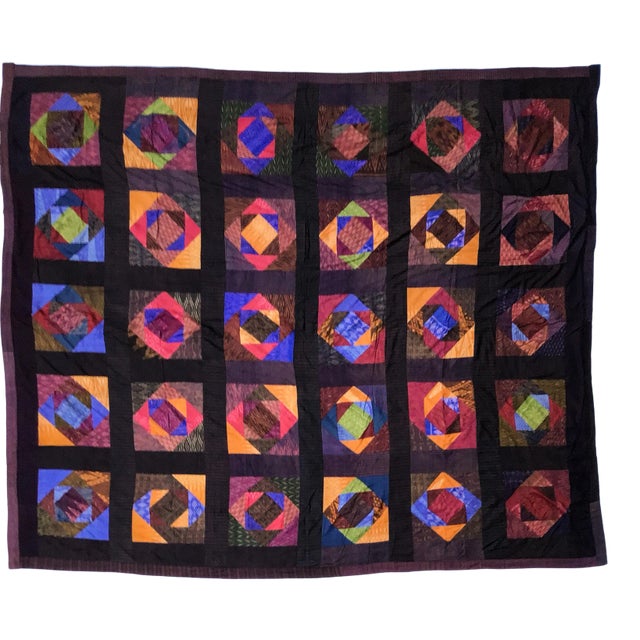 Antique Silk Thailand Artisan Large Patchwork Batik Throw Wall Hanging For Sale