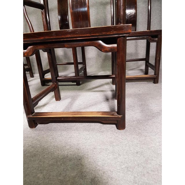 Vintage Chinese Brown Tall Yokeback Chairs, Set of 6 For Sale - Image 4 of 16