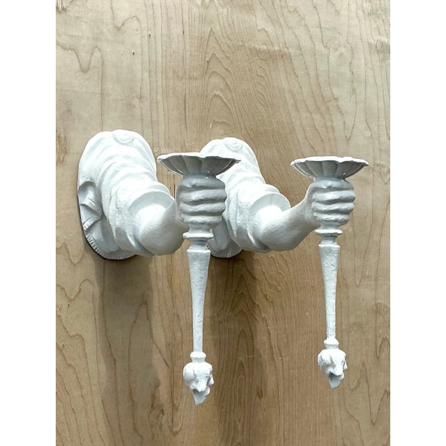 Mid 20th Century Vintage Plaster Decorative Wall Sconces - Pair For Sale - Image 5 of 12