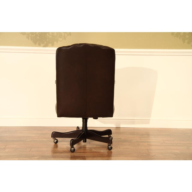 Tufted Brown Leather Executive Swivel Chair With Brass Nailhead Trim and Casters For Sale In New York - Image 6 of 17