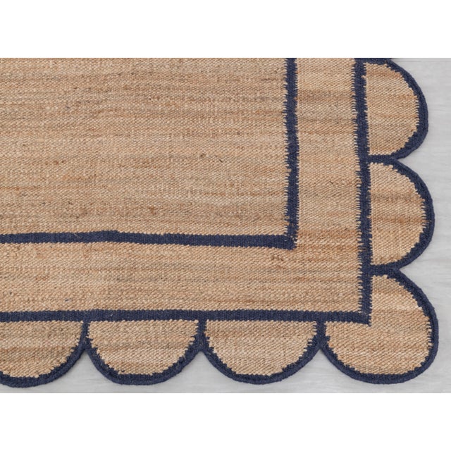 Navy Jute Wool Premium Handwoven Scalloped Rug 3x12 Ft. For Sale - Image 6 of 13