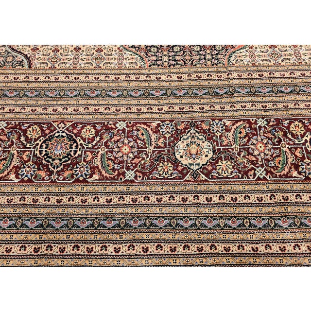 Antique Oversized Persian Tabriz Mahi Rug, Hand-Knotted Wool & Silk, Herati Geometric Pattern, Navy & Burgundy, 12x15 For Sale - Image 4 of 18
