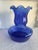 Traditional Vintage Cobalt Blue Blown Glass Vase 10” High Ruffled Edge Made in Colombia For Sale - Image 3 of 7